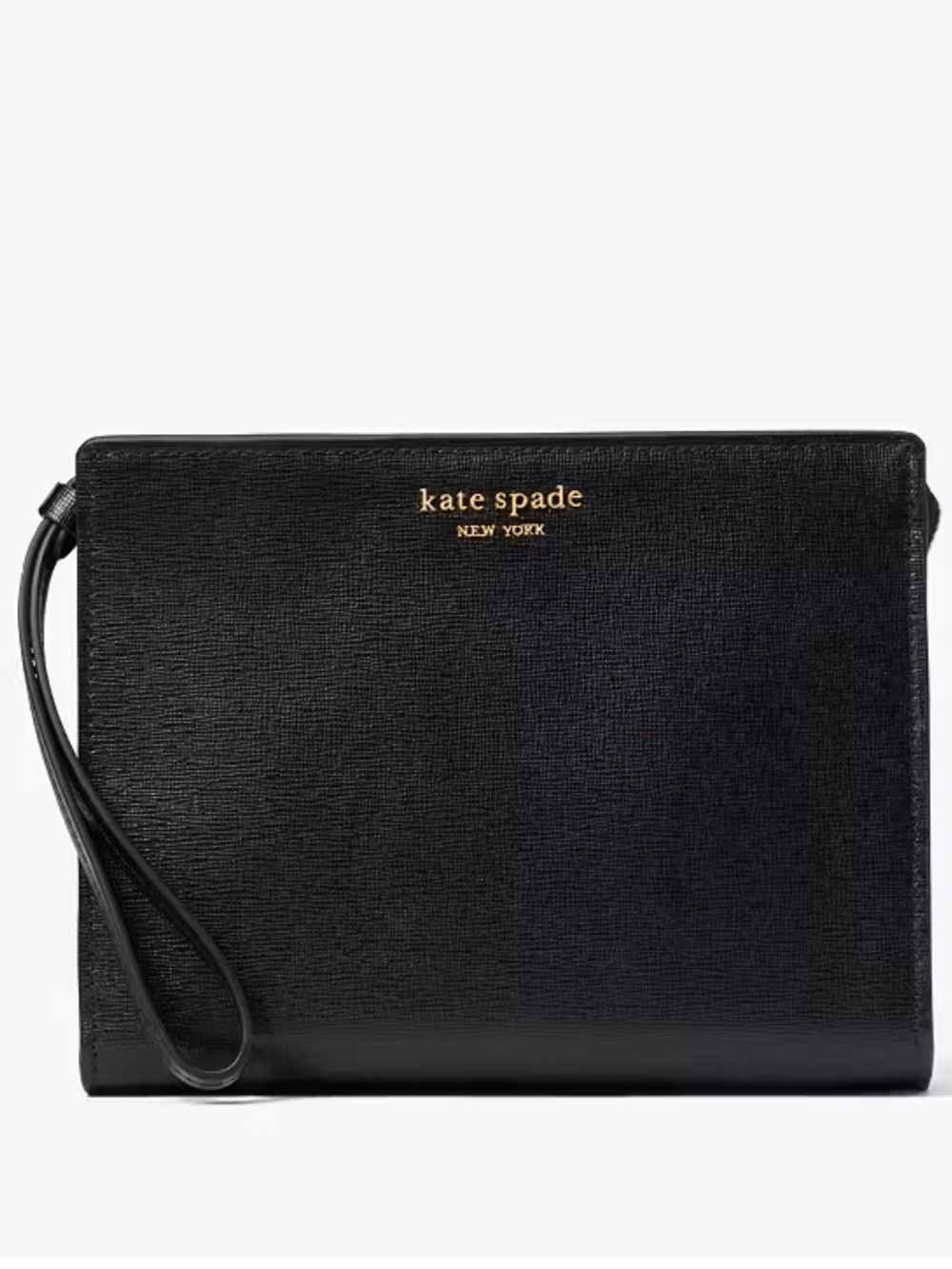 kate spade Black Leather Wristlet with Gold Logo